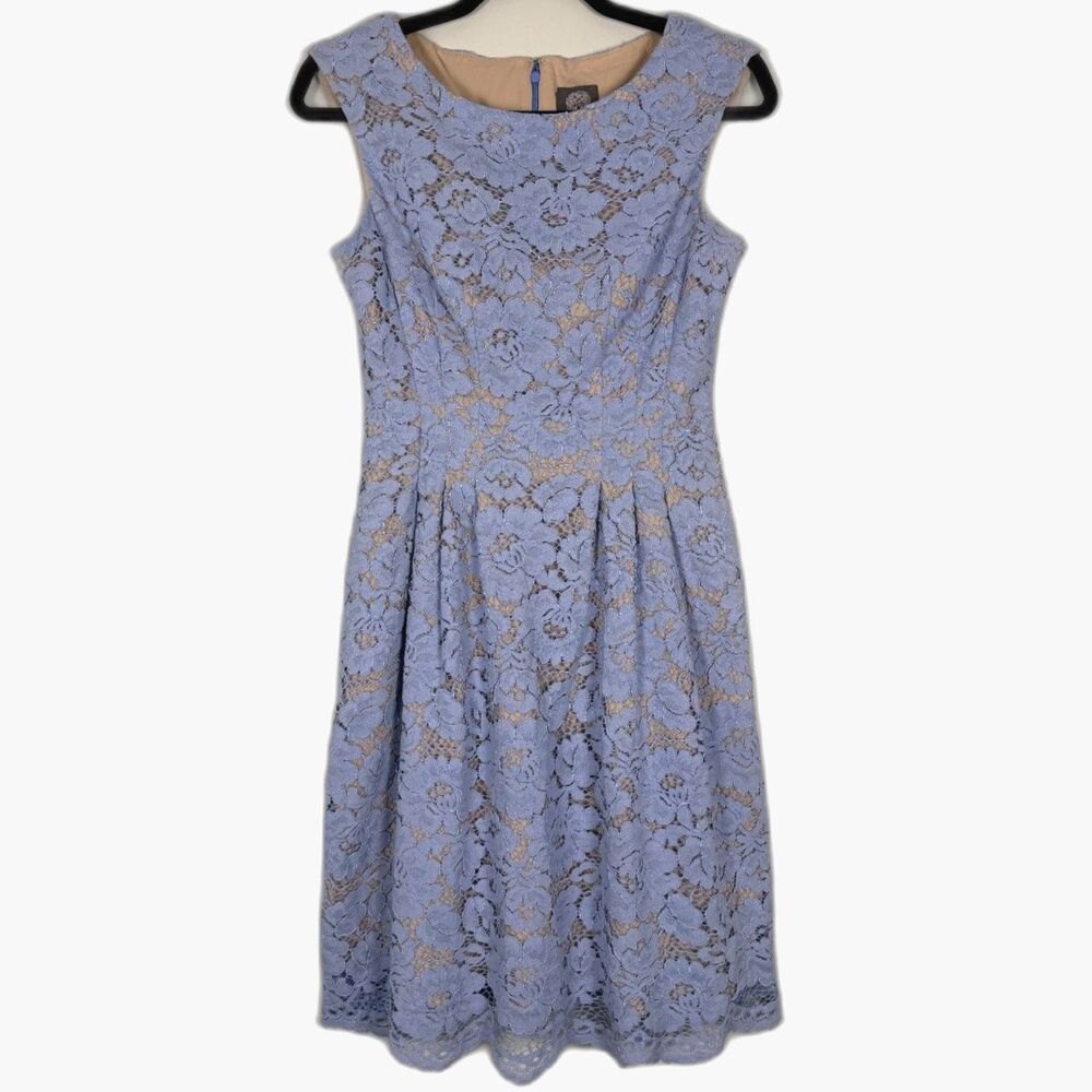 Vince Camuto Lace Dress Womens Size 2 Blue Sleeveless Fit Flare Pockets